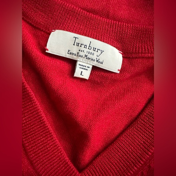 Turnbury Mens Sz Large Sweater Vest 100% Extra Fine Merino Wool Red Knit - Picture 3 of 6